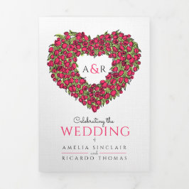 Rote Tulpen Herzkunst Monogramm Hochzeit alles in  Dreifach Gefaltete Einladung