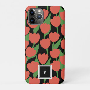 Rote Tulpen im Retro-Stil, personalisiertes Monogr Case-Mate iPhone Hülle