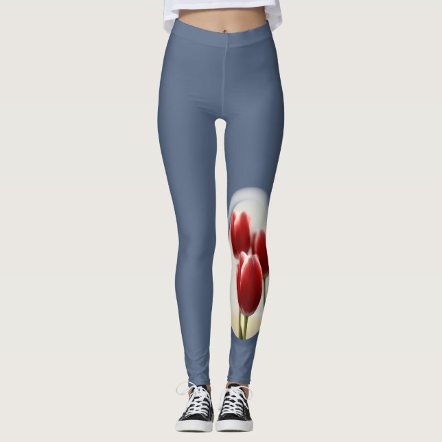 Rote Tulpen Leggings (Vorderseite)