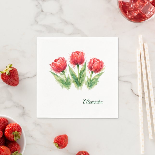 Rote Tulpen-Papierbecher Serviette (Beispiel)