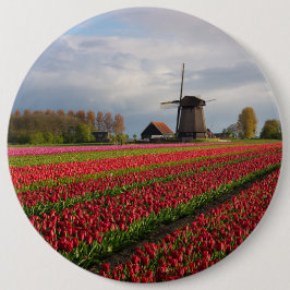 Rote Tulpen und eine Windmühle Button