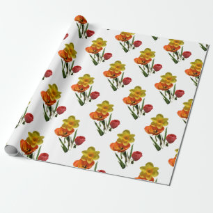 Rote Tulpen und gelbe Osterglockenblumen Geschenkpapier