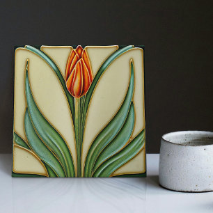Rote Tulpen-Wanddekoration Art Nouveau Art Deco Fliese
