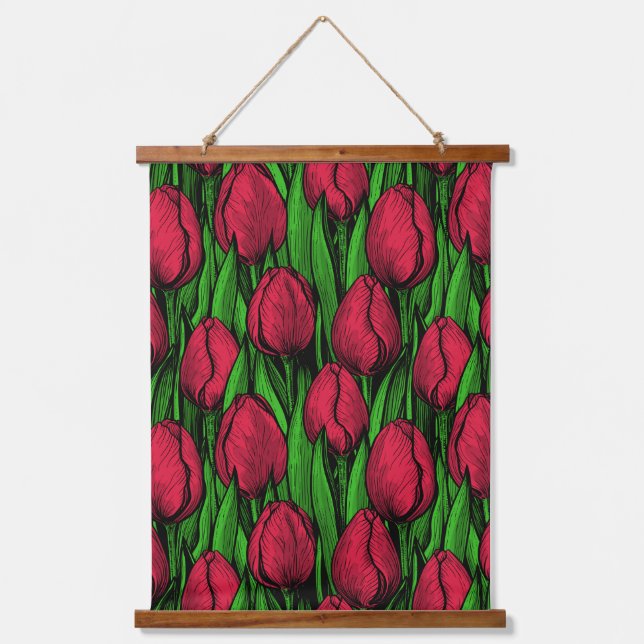 Rote Tulpen Wandteppich Mit Holzrahmen (Vorderseite)