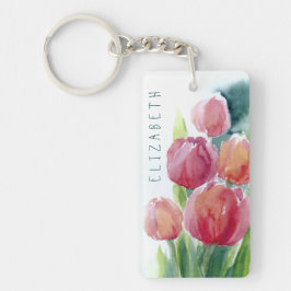 Rote Tulpen Wasserfarben Blüten Schlüsselanhänger