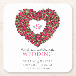 Rote Tulpenkrautfarbe zeichnend Monogramm Hochzeit Rechteckiger Pappuntersetzer