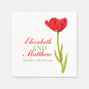 Rote Tulpenkunst zum Hochzeitsfeiern mit dem Namen Serviette