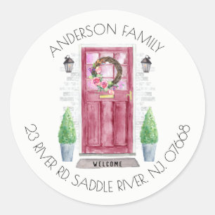 Rote Tür   Neue Zuhause-Adressenaufkleber Runder Aufkleber