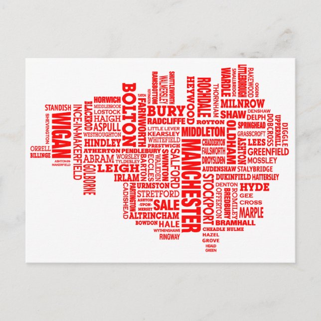 Rote Typkarte von Greater Manchester Postkarte (Vorderseite)