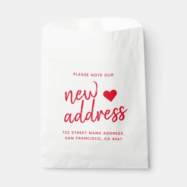 Rote Typografie Bitte beachten Sie unsere neue Adr Geschenktütchen (Vorderseite)