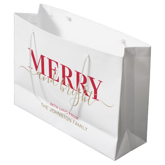  Rote Typografie froh und hell Weihnachten Große Geschenktüte (Vorderseite Schrägansicht)