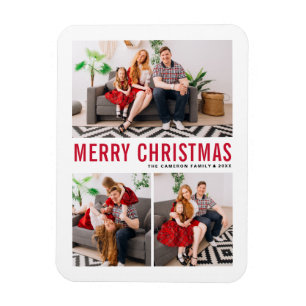 Rote Typografie Frohe Weihnachten Drei Foto Magnet