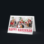 Rote Typografie Happy Hanukkah FotoCollage Feiertagskarte<br><div class="desc">Happy Hanukka! Individuell anpassbare Happy Hanukkah Foto Collage Card mit roter Typografie und Schneemuster. Personalisieren Sie Ihre Daten durch Hinzufügen von drei Fotos,  Namen,  Jahr und anderen Details. Diese moderne Hanukkah-Karte ist in anderen Farben und Cardstock erhältlich.</div>