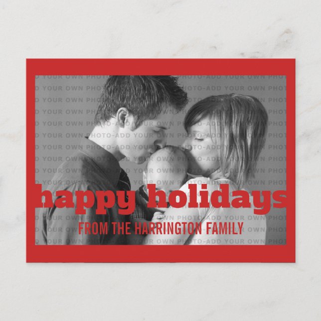 Rote Typografie Happy Holidays Foto Postkarte (Vorderseite)