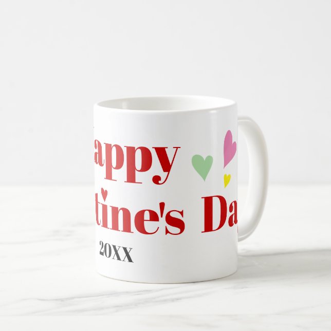 Rote Typografie Happy Valentines Tagesherzen Kaffeetasse (VorderseiteRechts)