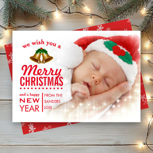 Rote Typografie-Überlagerung Baby erstes Weihnacht Feiertagskarte