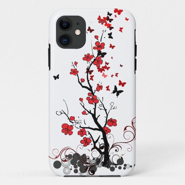 Rote u. schwarze Blumen Case-Mate iPhone Hülle (Rückseite)