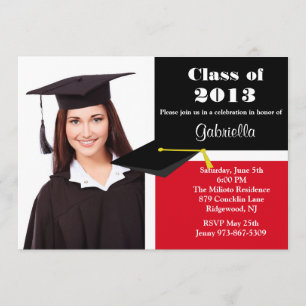 Rote u. schwarze Foto-Abschluss-Einladung Einladung