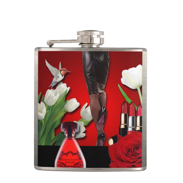 Rote u. schwarze Girly Mode Flachmann (Vorderseite)