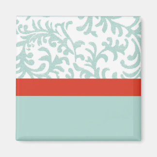 Rote und Aquamarine blaue Floral Damask Magnet