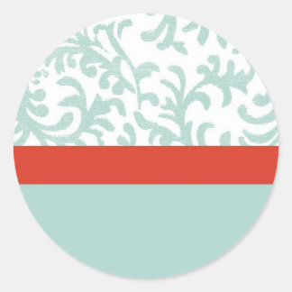 Rote und Aquamarine blaue Floral Damask Runder Aufkleber
