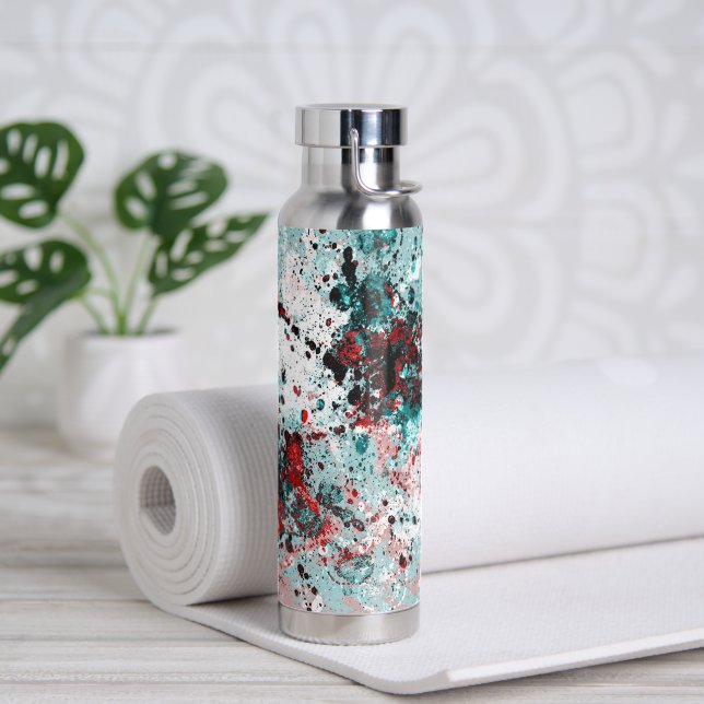 Rote und aquamarine Spritzer Trinkflasche (Yoga)