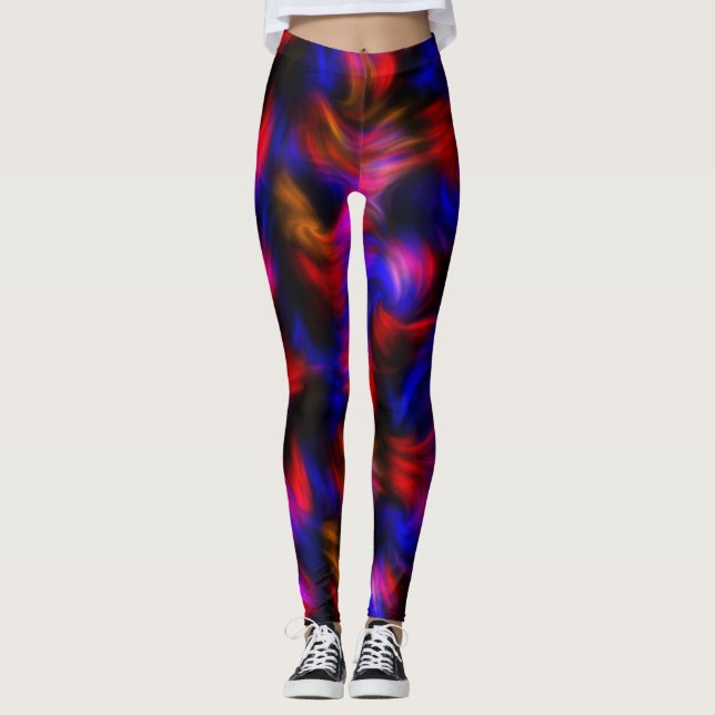 Rote und blaue Abstrakte Wirbel Leggings (Vorderseite)