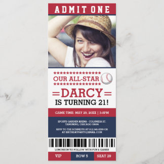 Rote und blaue Baseball-Tickets zum Geburtstag - E Einladung