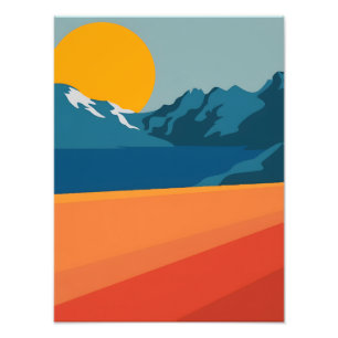 Rote und blaue Bergwelt - Retro Outdoor Adve Fotodruck
