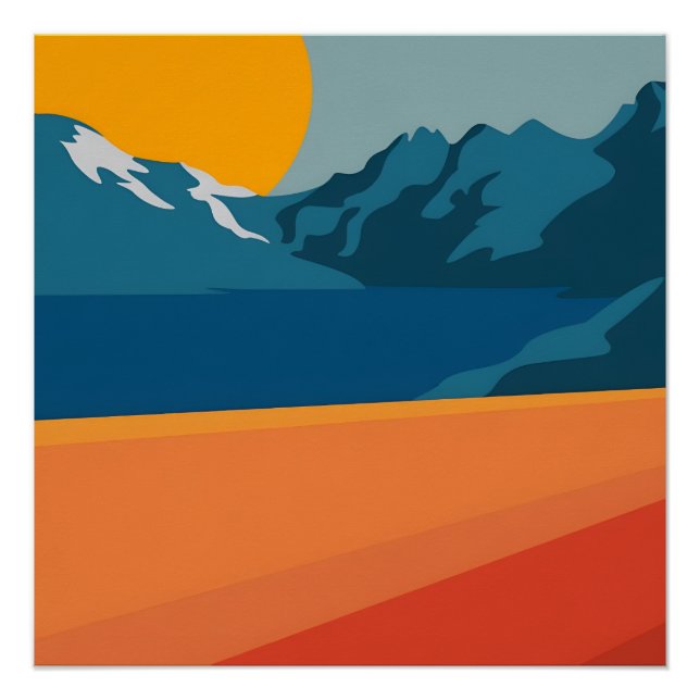 Rote und blaue Bergwelt - Retro Outdoor Adve Poster (Vorderseite)