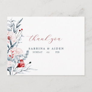 Rote und blaue Blume Blumenhochzeit Vielen Dank Postkarte