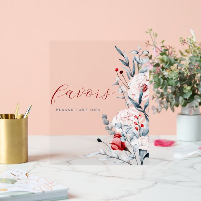 Rote und blaue Blume Gastgeschenk Hochzeit Acrylschild (Hochzeit)