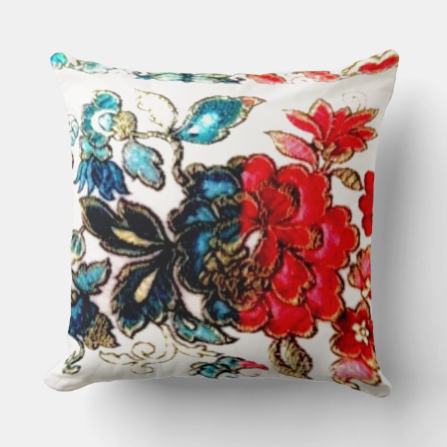 Rote und blaue Blume Kissen (Vorderseite)