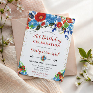 Rote und blaue Blumen im Wasser 21. Geburtstag Einladung