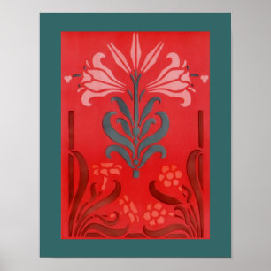 Rote und blaue Blumengestelle Art Poster