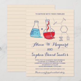 Rote und blaue Chemie-Hochzeitseinladungen Einladung