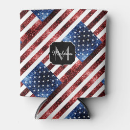 Rote und blaue Glitzern-Glitzer Monogram Dosenkühler