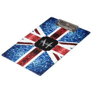 Rote und blaue Glitzern Monogram (UK-Flagge) Klemmbrett