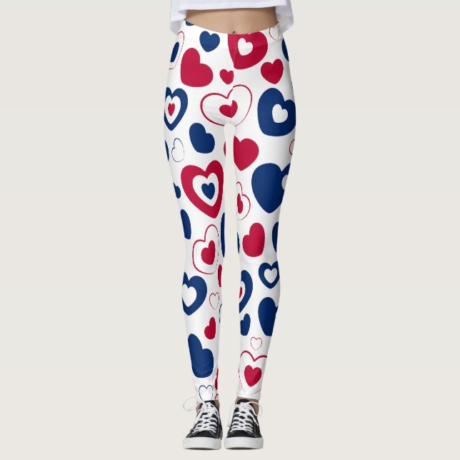 Rote und blaue große Herzen Leggings (Vorderseite)