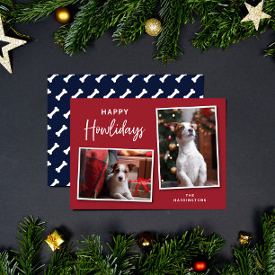 Rote und blaue Hundenknochen Happy Howlidays Foto Feiertagskarte