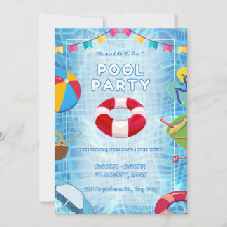 Rote und blaue kühne Poolparty Einladung