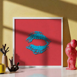 Rote und blaue küssende Lippen Poster