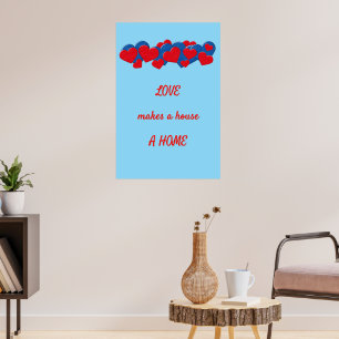 Rote und blaue Liebe - Herz auf hellblauem Hinterg Poster