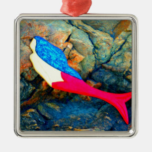 rote und blaue Meerjungfrau Silbernes Ornament