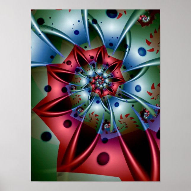 Rote und Blaue Petalen Poster (Vorne)