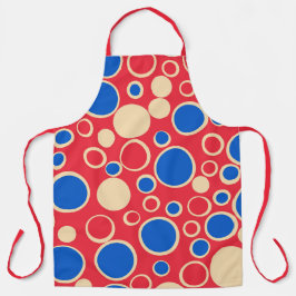 Rote und blaue Punkte auf rot Schürze