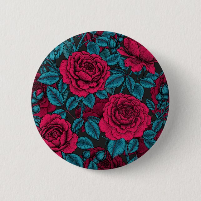 Rote und blaue Rose Button (Vorderseite)