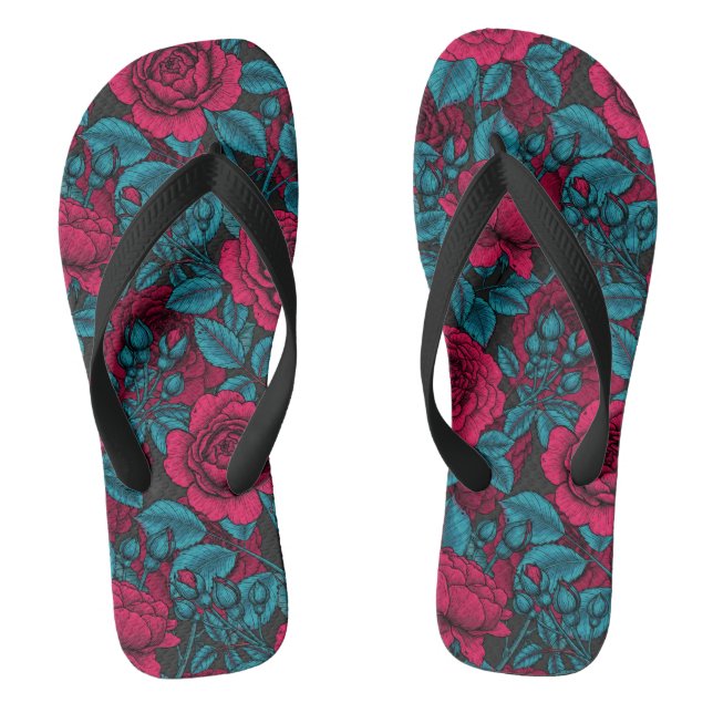 Rote und blaue Rose Flip Flops (Fußbett)
