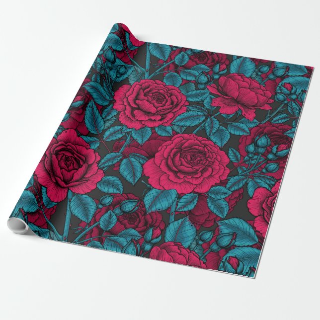 Rote und blaue Rose Geschenkpapier (Ungerollt)