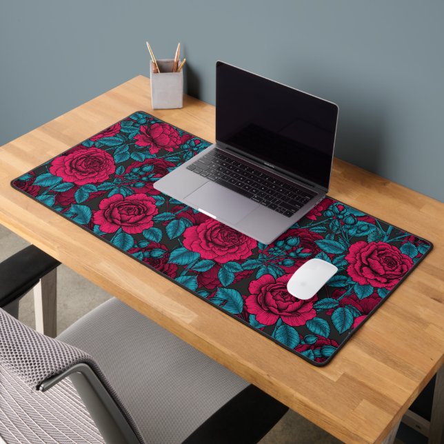 Rote und blaue Rose Schreibtischunterlage (Büro 2)